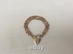 Outsanding Vintage 9ct Gold 4 Bar Gate Bracelet with Large Heart shaped Padlock