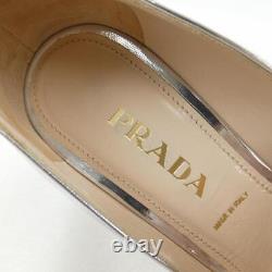 PRADA 38.5 large size Open Toe Pumps silver formal party office bar women shoes