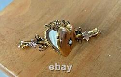 Rare 9 Carat Gold Edwardian Heart Shaped Locket Bar Brooch 1907 4.27 grams