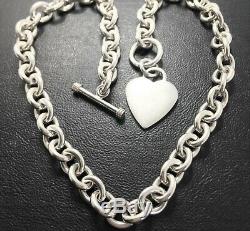 STERLING SILVER Heart Necklace T-Bar Toggle 16 + Heart Belcher HMK VHeavy 84g