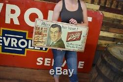 Schlitz Beer Bless Her Heart Tin Over Cardboard Bar topper Original Sign RARE