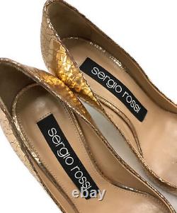 Sergio Rossi sr1 34 small size pointed heel gold pumps party bar dress shoes