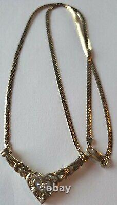 Solid 10K Yellow Gold Heart Diamond Necklace Grams 17 ADL 4.39gr