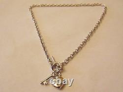 Solid 9ct White Gold Love Heart Key T-Bar Belcher Chain Necklace Hallmarked 8.7g