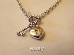 Solid 9ct White Gold Love Heart Key T-Bar Belcher Chain Necklace Hallmarked 8.7g