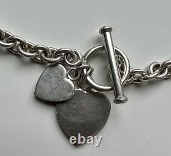 Sterling Silver 925 T Bar Double Heart Chain Necklace 16 Inch 40 cm Heavy Chunky