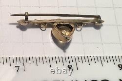 Stunning Victorian 9ct Gold Citrine Heart Bar Brooch 2.8g