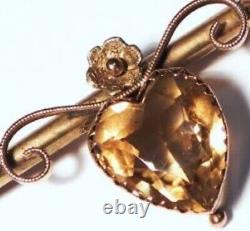 Stunning Victorian 9ct Gold Citrine Heart Bar Brooch 2.8g