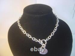 Superb Solid Thick Silver Necklace-ovals Links-heart Charm-t-bar &ring Clasp-16