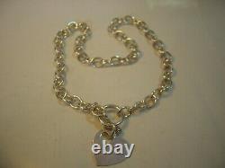 Superb Solid Thick Silver Necklace-ovals Links-heart Charm-t-bar &ring Clasp-16