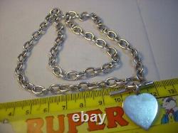 Superb Solid Thick Silver Necklace-ovals Links-heart Charm-t-bar &ring Clasp-17