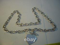 Superb Solid Thick Silver Necklace-ovals Links-heart Charm-t-bar &ring Clasp-17