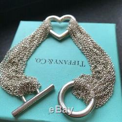 TIFFANY & CO. Multi Chain Mesh Sterling Silver Heart T-Bar Toggle Bracelet