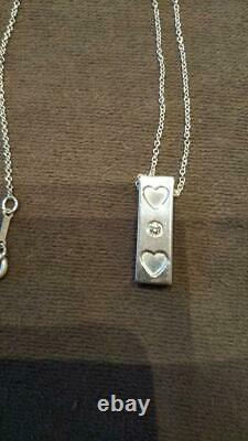 Tiffany & Co. Diamond Heart Bar Necklace Pendant Sterling Silver 925