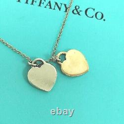 Tiffany & Co New York Double Mini Heart Tag Silver And Metal Rubedo Necklace 16