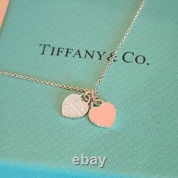 Tiffany & Co Return to Pink Double Mini Heart Tag Pendant Silver Necklace 16