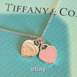Tiffany & Co Return to Pink Double Mini Heart Tag Pendant Silver Necklace 16