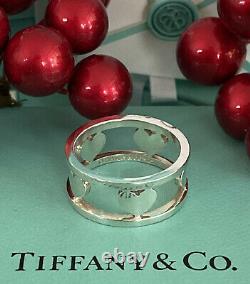 Tiffany&Co Stencil Heart Bar Ring Sterling Silver 5 Heart SZ 6.25 Pouch Box Rare