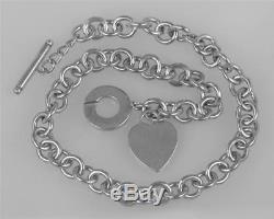 Tiffany & Co. Sterling Silver 925 Blank Heart Tag Toggle T Bar 16 Chain Necklace