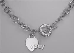 Tiffany & Co. Sterling Silver 925 Blank Heart Tag Toggle T Bar 16 Chain Necklace