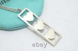 Tiffany & Co. Sterling Silver Triple Heart Bar Pendant Necklace 16