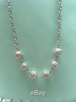 Tiffany Silver Necklace 6 Silver Baubles, Double Heart, Bar and Ring Fastener