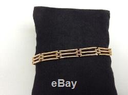 VINTAGE 9ct GOLD 3 BAR GATE BRACELET WITH HEART SHAPED PADLOCK AND SAFETY CHAIN