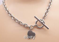 Vintage 925 Solid Sterling Silver Heart Charm and T-Bar Chunky Chain Necklace