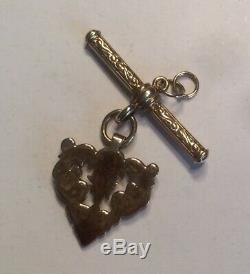 Vintage 9ct Gold Love Heart & T-bar Pendant 375 For Necklace Or Watch Fob Drop