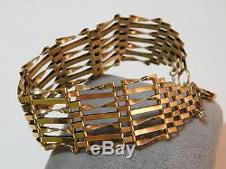Vintage 9ct Gold Wide 7 bar Gate Bracelet 7.5 Heart Lock Safety Chain 12c 89
