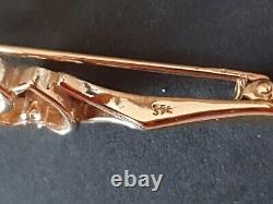 Vintage 9ct Solid Yellow Gold Bar Brooch Featuring 2 Hearts Diamond & Ruby