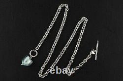 Vintage 9ct White Gold T Bar Puffy Heart Necklace