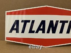 Vintage Atlantic Gas Sign Porcelain Pump Plate Oil Garage Hi Arc Fried Egg Bar