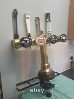 Vintage Brass 4 Font T bar beer pump with Fosters/stella/strongbowithcarlsberg