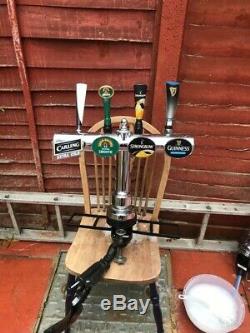 Vintage Pub 4 Way t bar beer pump. With Carling, John Smith, Strongbow Guinness