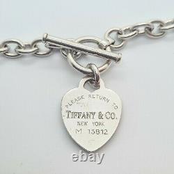 Vintage Tiffany & Co 925 Silver T Bar Chain Heart Pendent Necklace 17inch 52g