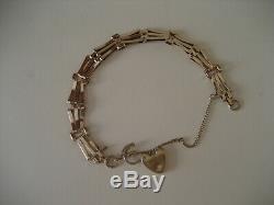 Vtg 9ct 375 Gold 3 Bar Gate Bracelet 11 Gram Heart Lock Safety Chain