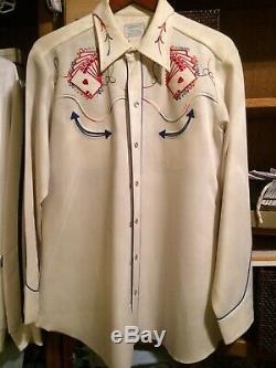 Western Shirt, Vintage, H Bar C, Sequined, Heart Royal Flush, Large