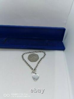 Womens Lovely Vintage Stamped Sterling Silver Diamond T Bar Heart Bracelet