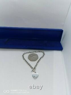 Womens Lovely Vintage Stamped Sterling Silver Diamond T Bar Heart Bracelet