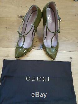Worn Only Few Times Gucci Beverly T-bar Pumps Shoes Size 37 Olive Green